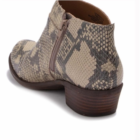 Lucky Brand | Women’s black/tan leather snakeskin pattern Tabea ankle booties, 8 - Picture 2 of 14